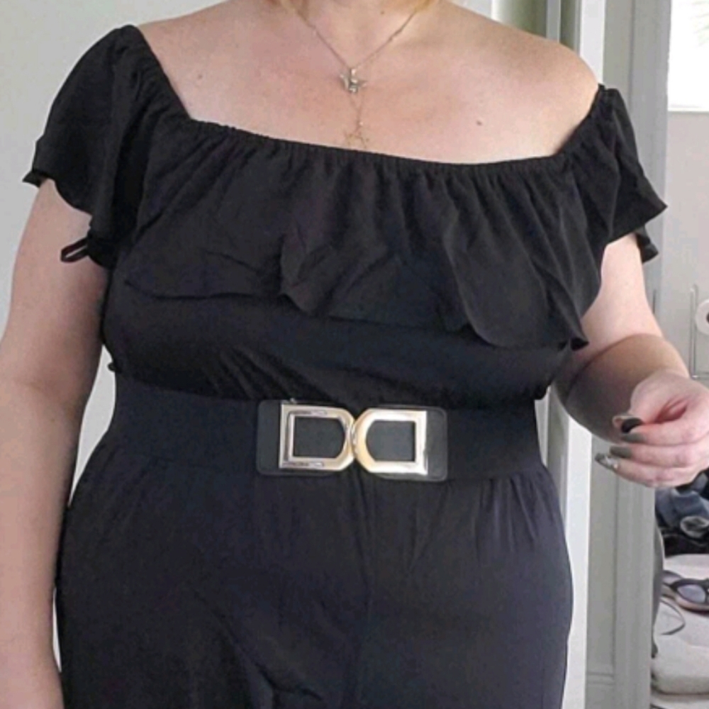 Womens plus size Black elastic gold buckle corset wide boho cinch waist belt - Picture 11 of 13